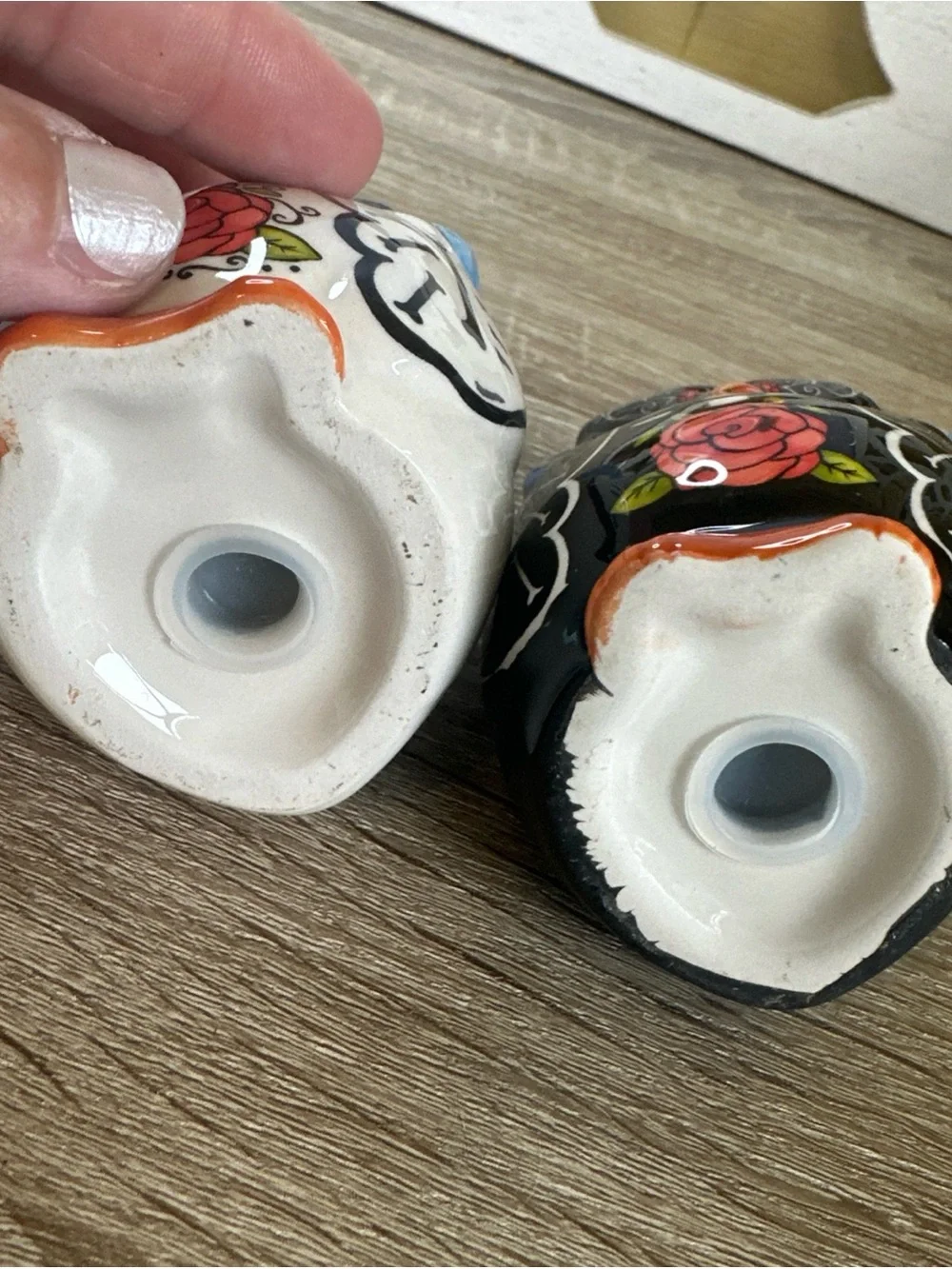 Source Unknown Day of the Dead Owl Salt and Pepper Shakers - Blue, Black, Orange